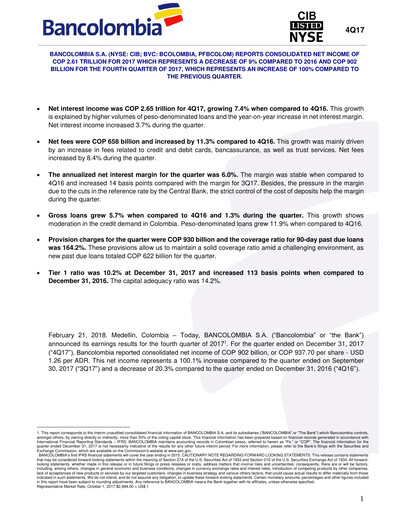 Thumbnail Grupo Cibest (Bancolombia) Financial Statement 2017