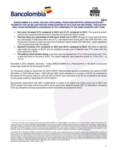 Thumbnail Grupo Cibest (Bancolombia) Quarterly Report 2013-q3