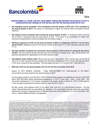 Thumbnail Grupo Cibest (Bancolombia) Quarterly Report 2015-q2