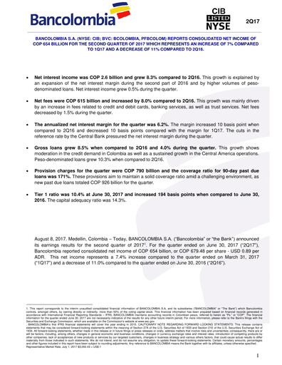 Thumbnail Grupo Cibest (Bancolombia) Quarterly Report 2017-q2