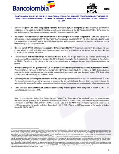 Thumbnail Grupo Cibest (Bancolombia) Quarterly Report 2018-q1