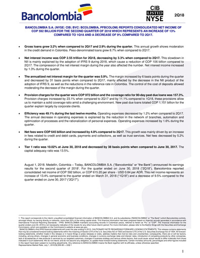 Thumbnail Grupo Cibest (Bancolombia) Quarterly Report 2018-q2