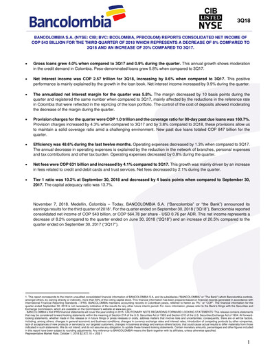 Thumbnail Grupo Cibest (Bancolombia) Quarterly Report 2018-q3
