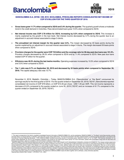 Thumbnail Grupo Cibest (Bancolombia) Quarterly Report 2019-q3