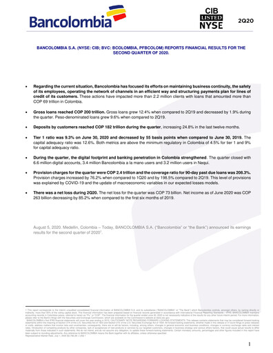 Thumbnail Grupo Cibest (Bancolombia) Quarterly Report 2020-q2