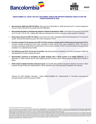Thumbnail Grupo Cibest (Bancolombia) Quarterly Report 2020-q4