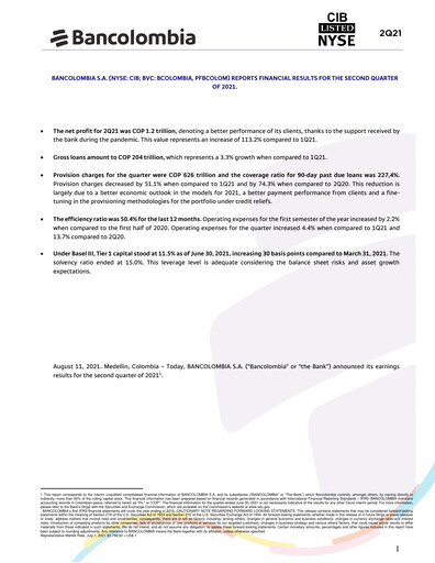 Thumbnail Grupo Cibest (Bancolombia) Quarterly Report 2021-q2