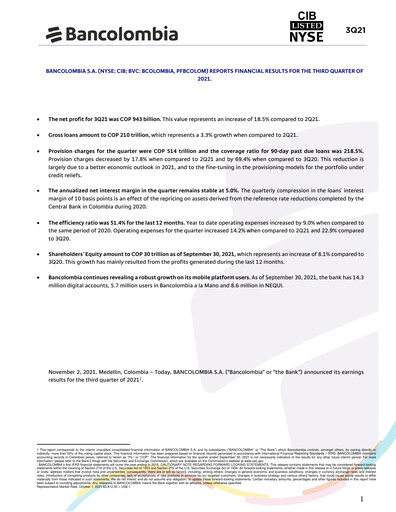 Thumbnail Grupo Cibest (Bancolombia) Quarterly Report 2021-q3