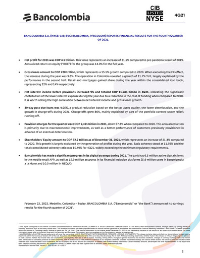 Thumbnail Grupo Cibest (Bancolombia) Quarterly Report 2021-q4