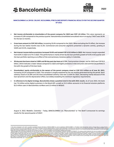Thumbnail Grupo Cibest (Bancolombia) Quarterly Report 2022-q2