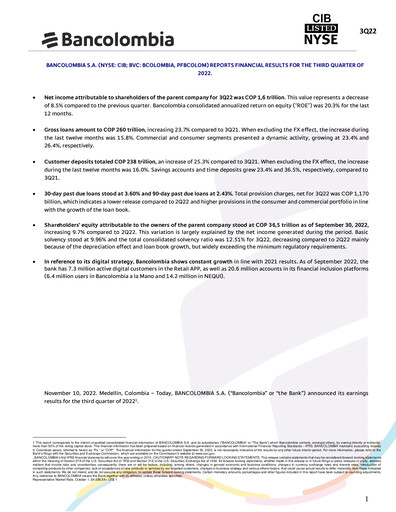 Thumbnail Grupo Cibest (Bancolombia) Quarterly Report 2022-q3