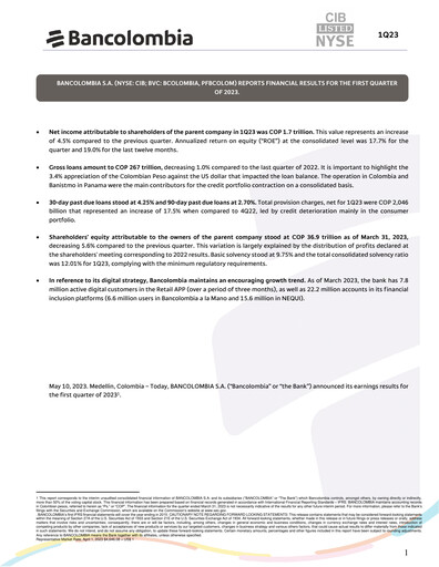 Thumbnail Grupo Cibest (Bancolombia) Quarterly Report 2023-q1