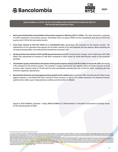Thumbnail Grupo Cibest (Bancolombia) Quarterly Report 2023-q2