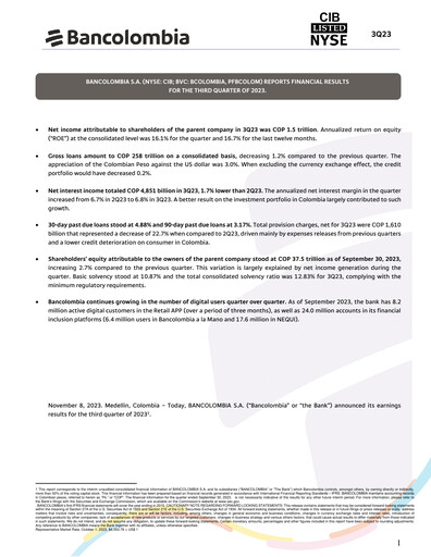 Thumbnail Grupo Cibest (Bancolombia) Quarterly Report 2023-q3