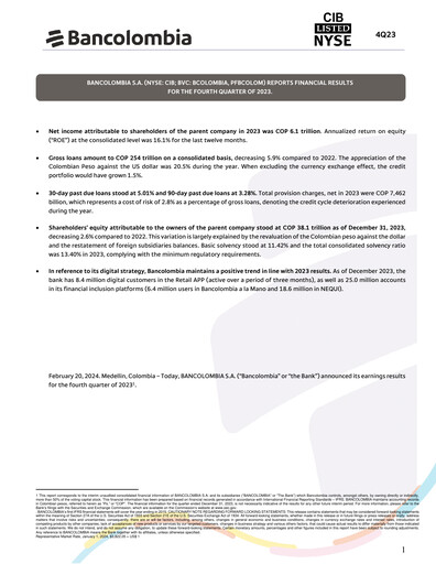 Thumbnail Grupo Cibest (Bancolombia) Quarterly Report 2023-q4