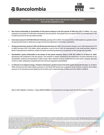 Thumbnail Grupo Cibest (Bancolombia) Quarterly Report 2024-q1