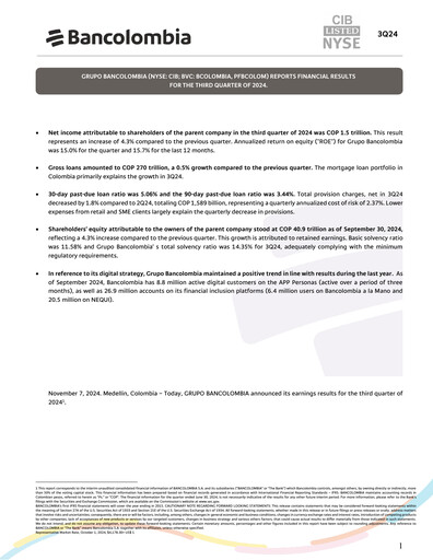 Thumbnail Grupo Cibest (Bancolombia) Quarterly Report 2024-q3