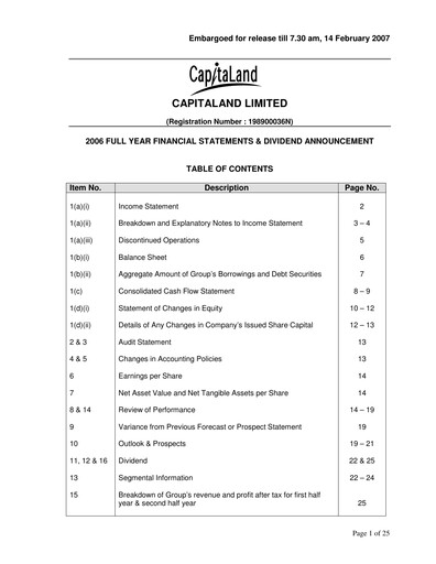 Thumbnail CapitaLand Investment Limited Financial Statement 2006