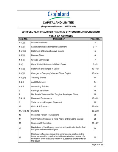 Thumbnail CapitaLand Investment Limited Financial Statement 2013