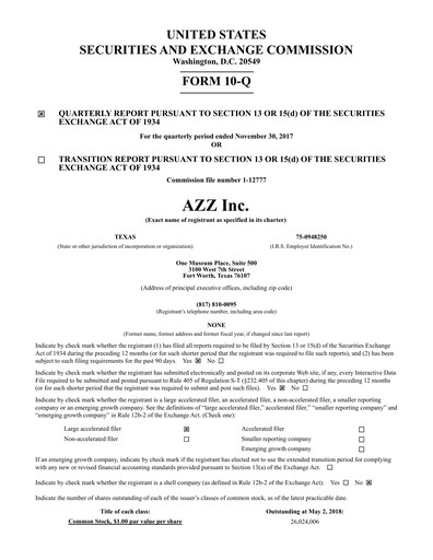 Miniature AZZ Rapport trimestriel 2018-q3