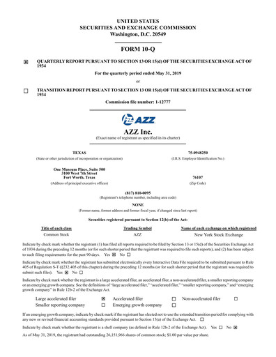 Miniature AZZ Rapport trimestriel 2020-q1