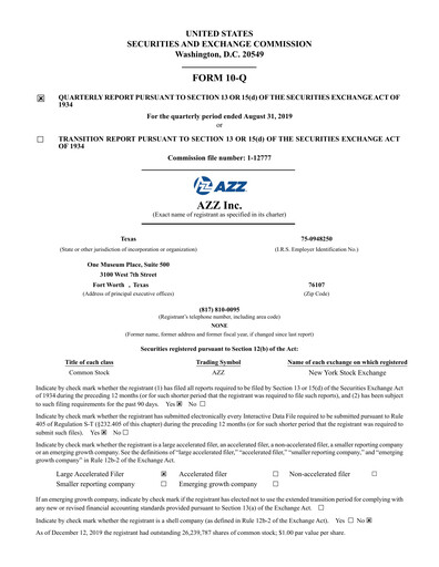 Miniature AZZ Rapport trimestriel 2020-q2