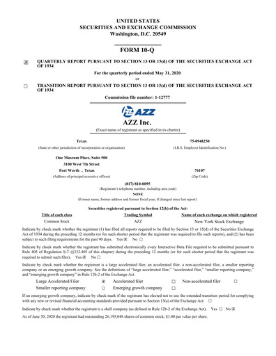 Miniature AZZ Rapport trimestriel 2021-q1