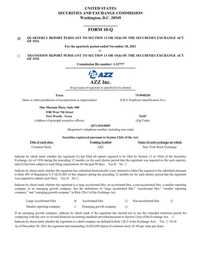 Miniature AZZ Rapport trimestriel 2022-q3