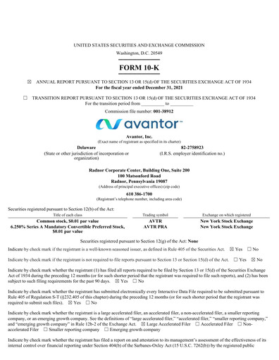 Miniature Avantor Rapport financier 2021
