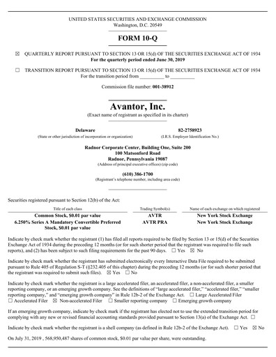 Miniature Avantor Rapport trimestriel 2019-q2