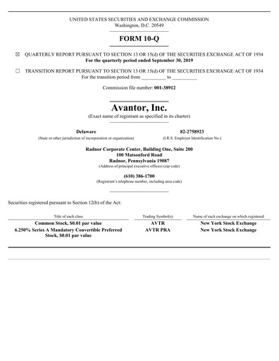 Miniature Avantor Rapport trimestriel 2019-q3