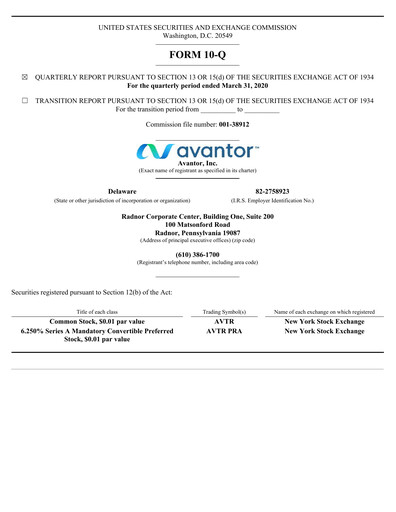 Miniature Avantor Rapport trimestriel 2020-q1