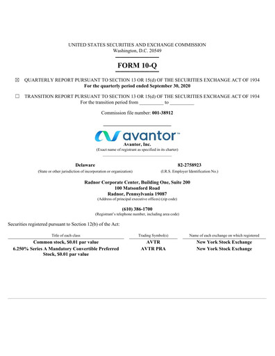Miniature Avantor Rapport trimestriel 2020-q3