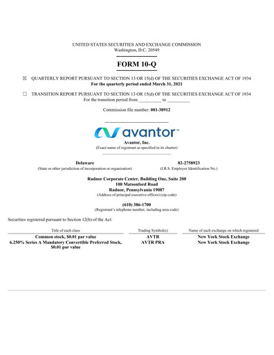 Miniature Avantor Rapport trimestriel 2021-q1