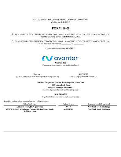Miniature Avantor Rapport trimestriel 2022-q1