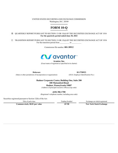 Miniature Avantor Rapport trimestriel 2022-q2
