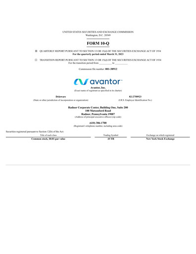 Miniature Avantor Rapport trimestriel 2023-q1