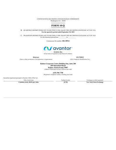 Miniature Avantor Rapport trimestriel 2023-q3