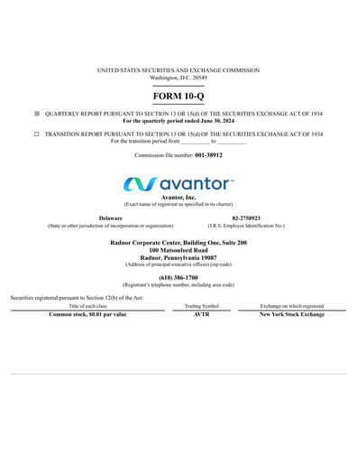 Miniature Avantor Rapport trimestriel 2024-q2