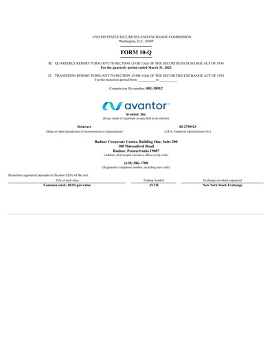 Miniature Avantor Rapport trimestriel 2025-q1