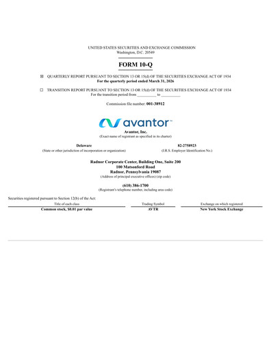 Miniature Avantor Rapport trimestriel 2026-q1