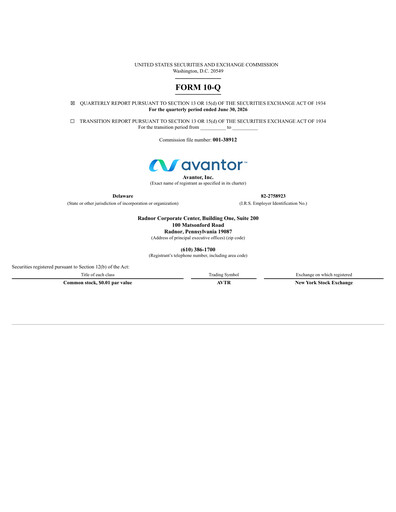 Miniature Avantor Rapport trimestriel 2026-q2