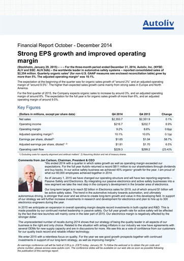 Miniature Autoliv Rapport financier 2014