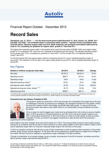 Thumbnail Autoliv Quarterly Report 2013-q4