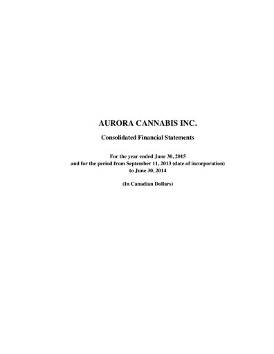 Thumbnail Aurora Cannabis Financial Statement fy2015