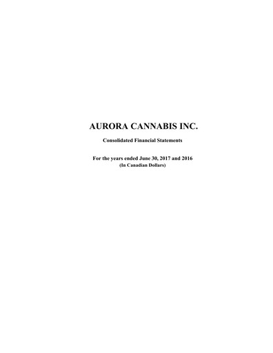 Thumbnail Aurora Cannabis Financial Statement fy2017