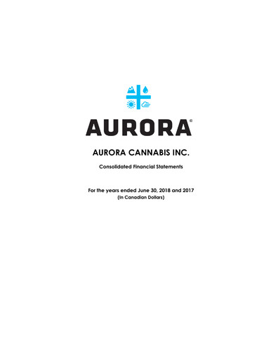 Thumbnail Aurora Cannabis Financial Statement fy2018