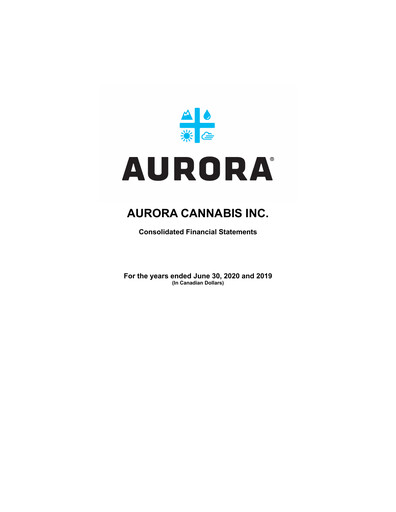 Thumbnail Aurora Cannabis Financial Statement fy2020