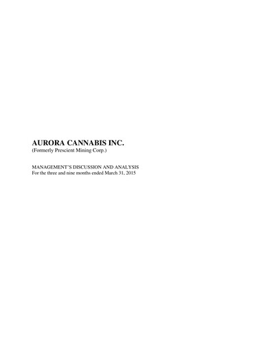 Thumbnail Aurora Cannabis Quarterly Report 2015-q3