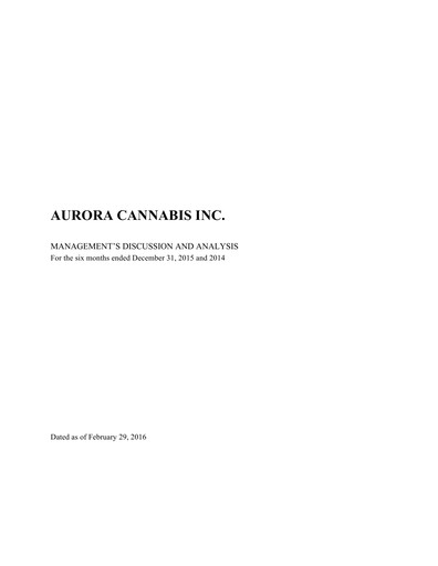 Thumbnail Aurora Cannabis Quarterly Report 2016-q2